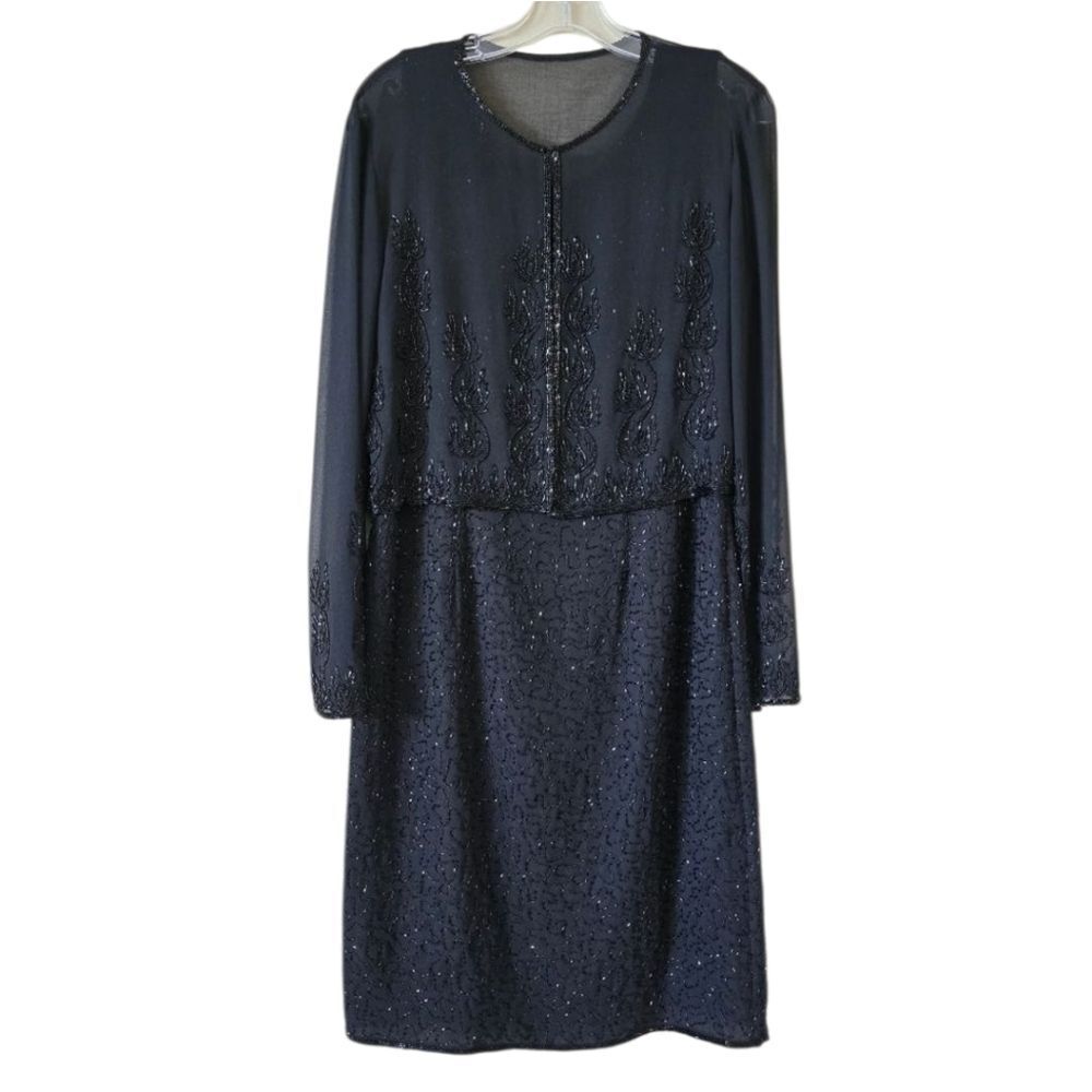 Vintage JMD‎ Elegant Black Sleeveless Dress & Bolero Size M Embellished MOB